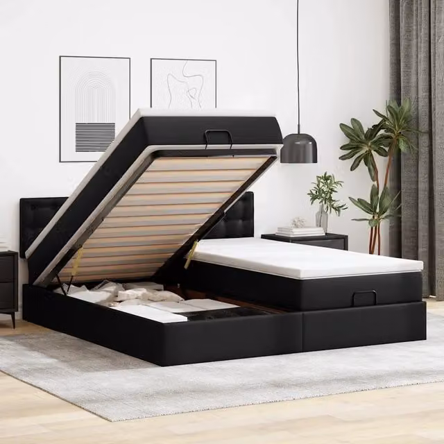 Letto con contenitore a sollevamento vidaXL in similpelle nero e bianco L: 160 cm, P: 200 cm, H: 280 cm – 1