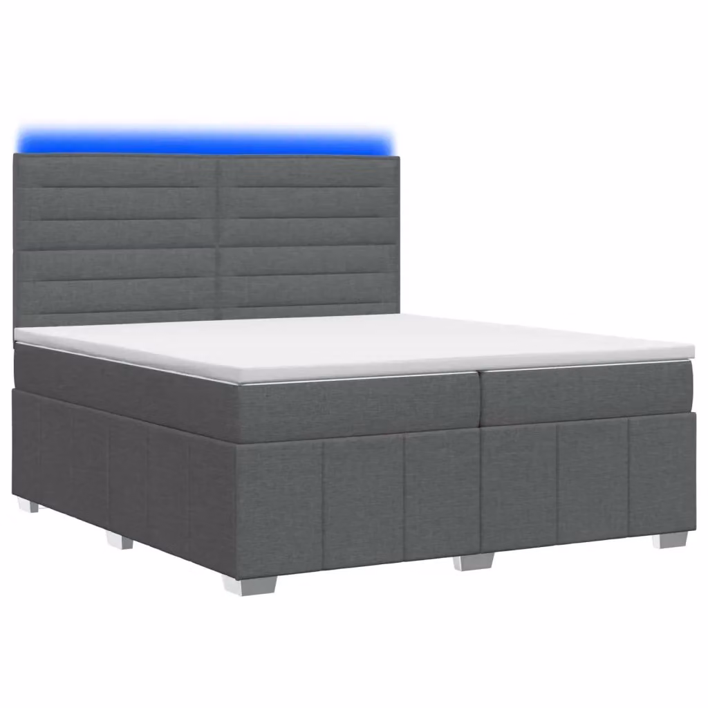 Letto Box Spring vidaXL con illuminazione LED sottostante e materasso a molle insacchettate, Grigio e Bianco, 200 x 200 cm – 2
