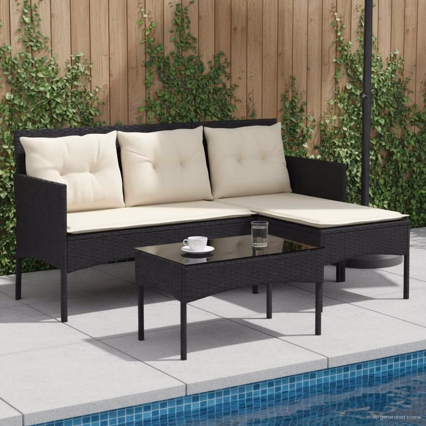 Maison Exclusive - Set da giardino composto da 2 divani, colore nero e crema, in rattan sintetico
