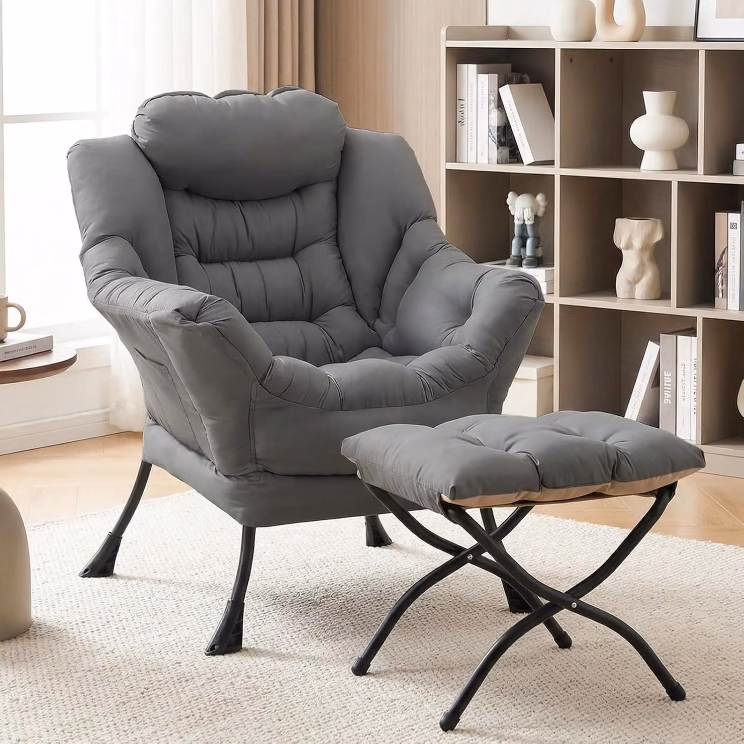 Pouf beige - Poltrona reclinabile confortevole - 97 cm di altezza - Tessuto - Per uso interno