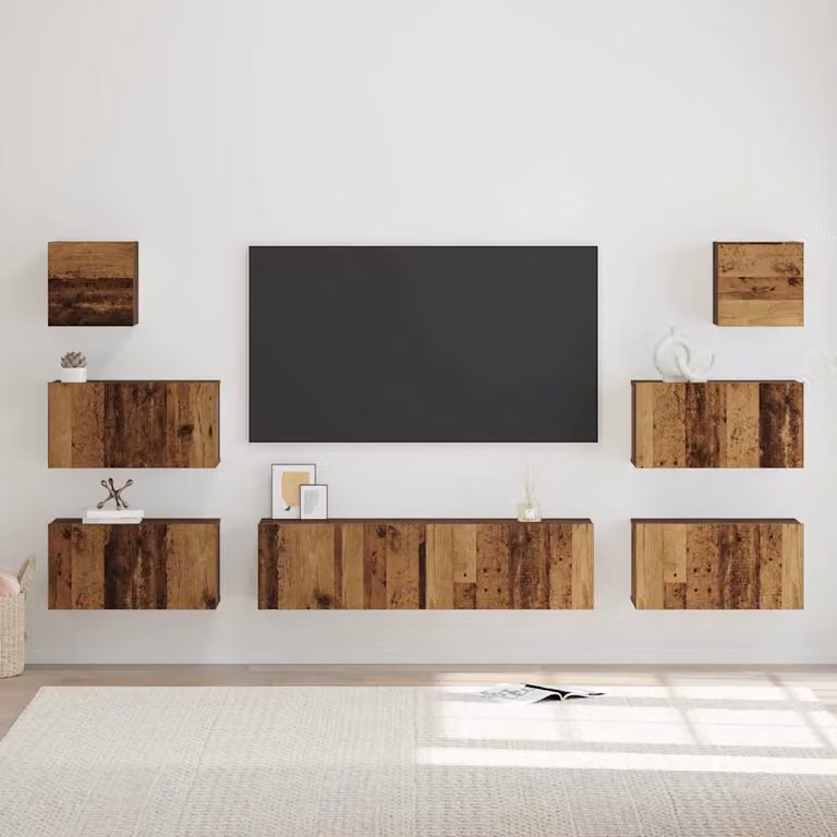 Set mobile TV vidaXL 8 pezzi in legno vecchio e ingegnerizzato, colore marrone, stile moderno per soggiorno