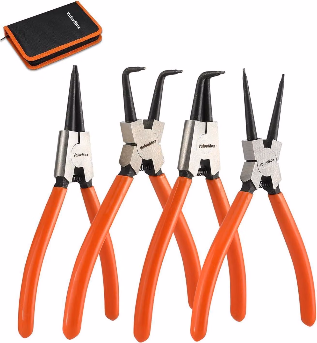 Set di 4 pinze per anelli a scatto 180 mm con sacchetto, dritte e curve
