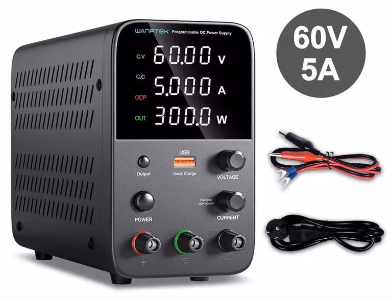 Alimentazione, tensione regolabile, display digitale, uscita 60V 5A