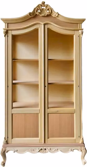 Vetrina classica in stile barocco Mobili 2G in legno grezzo con 2 ante in vetro, L: 114 cm, P: 46 cm, H: 214 cm