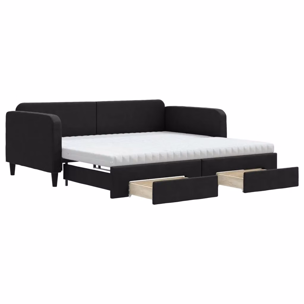 Divano Letto Estraibile con Cassetti vidaXL in Tessuto Nero L/P/H: 223 x 100 x 75 cm – 2