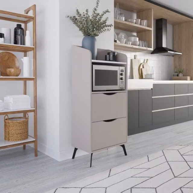 Mobile multiuso Gorki con cassetti tortora e ripiano bianco