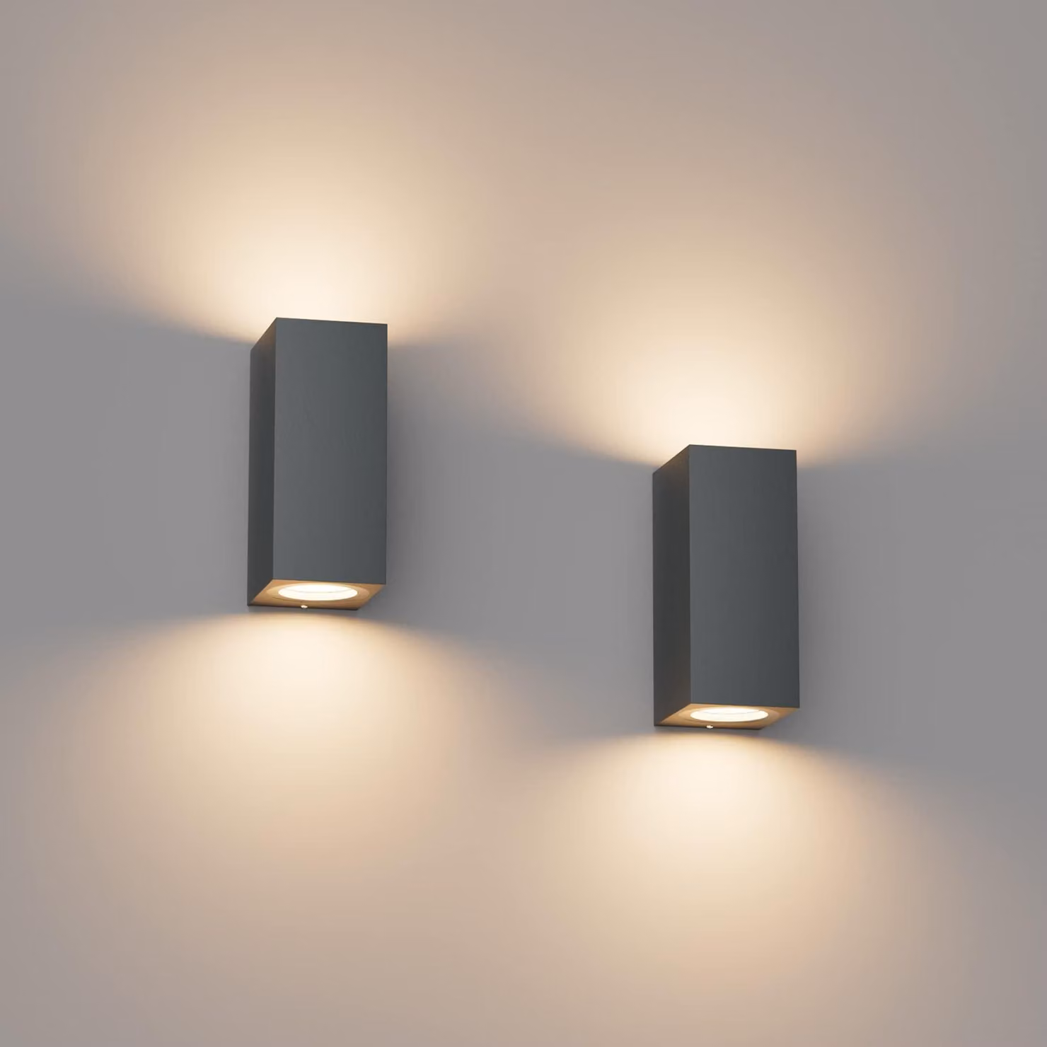 Lampada da parete esterna quadrata, set da 2, colore antracite, grado di protezione IP65, attacco GU10