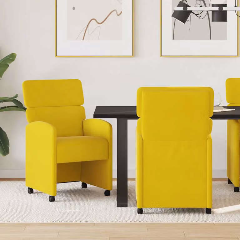 Set di 2 sedie da pranzo vidaXL in velluto giallo con ruote e braccioli, L 58 cm x P 65 cm x H 98 cm