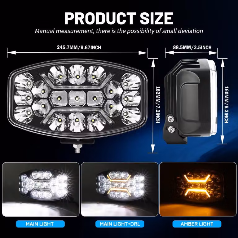 Faro LED da 10 pollici per fuoristrada - Luce LED gialla - Grado di protezione IP68, impermeabile