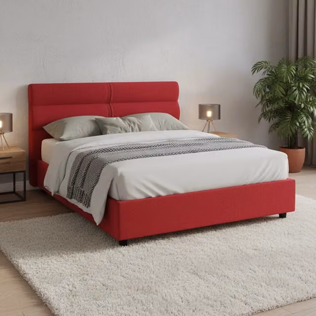 Letto Brivio Piazza e Mezza con Contenitore a Sollevamento, Rosso e Nero, L 120 x P 200 cm