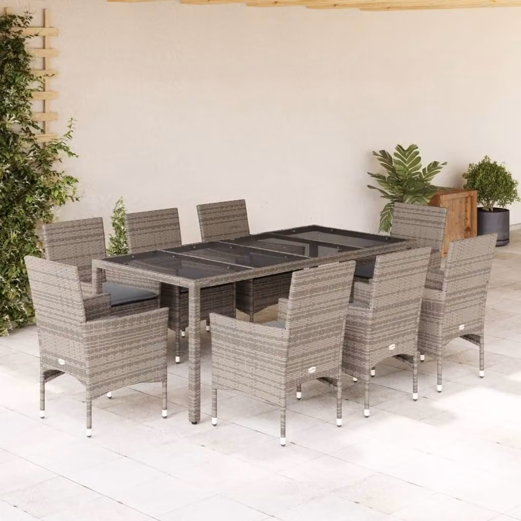 Maison Exclusive - Set da Pranzo da Giardino 9 pz con Cuscini Polyrattan e Vetro