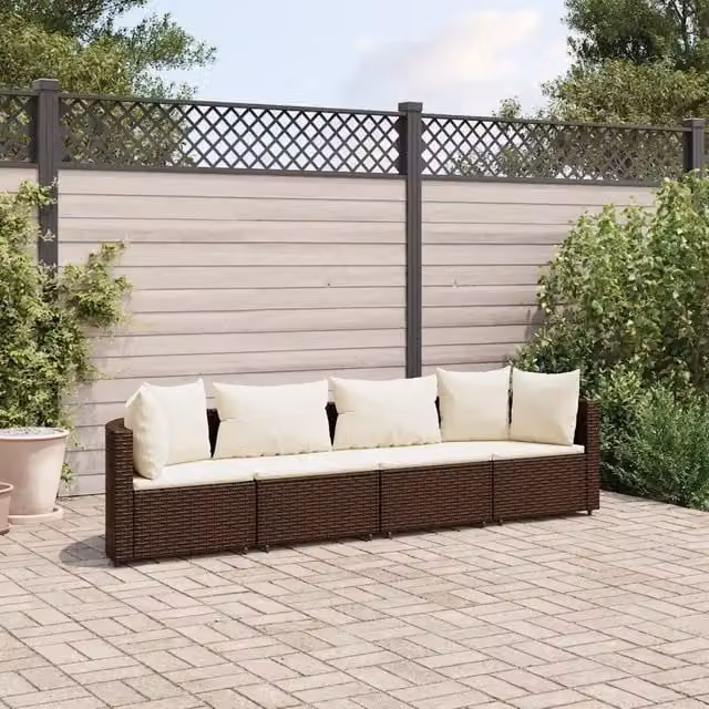 Set Divano da Giardino 4 pz con Cuscini Marrone in Polyrattan 3308457