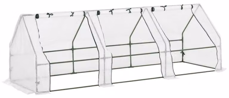 Serra da giardino Moonbite per pomodori, modello a letto rialzato, dimensioni 270 x 90 x 90 cm, serra in plastica con 3 finestre a rullo, telo in polietilene da 140 g/m² su struttura in acciaio, acciaio, bianco