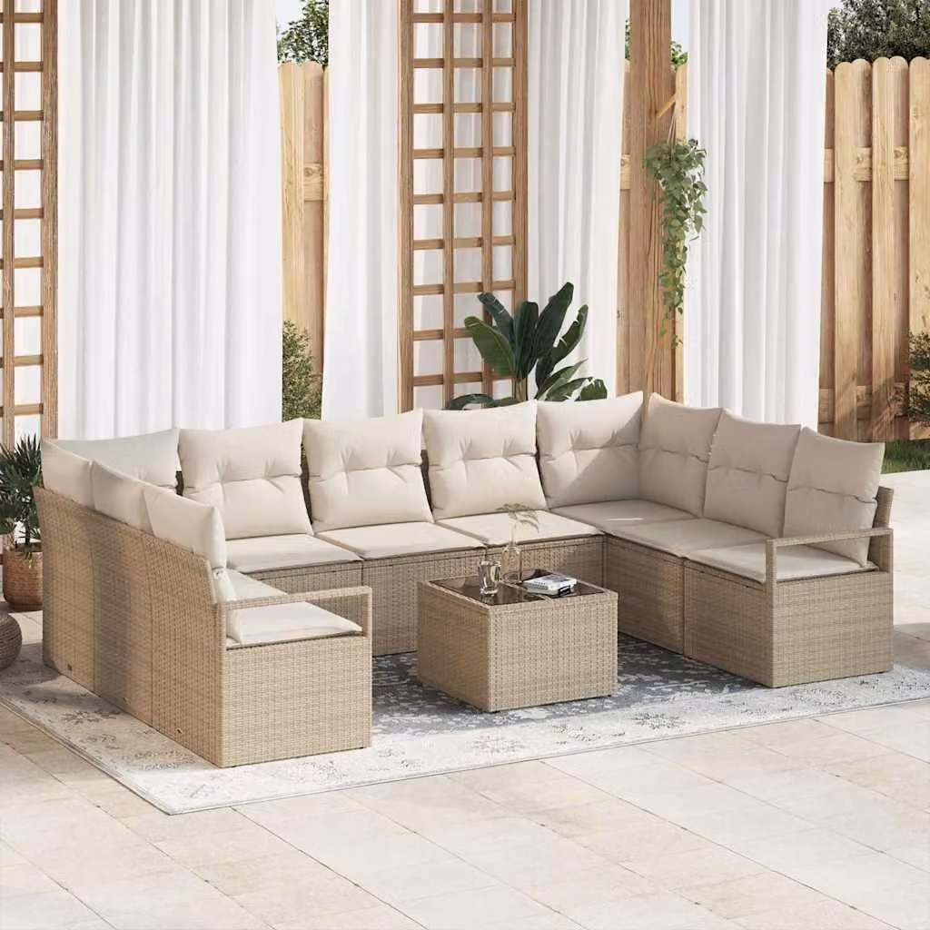 Maison Exclusive - Set di divani da salotto, 10 pezzi, color beige [Materiale sintetico]: rattan sintetico