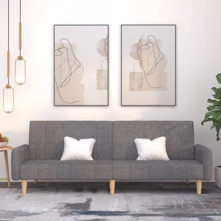 vidaXL Divano Letto Click-Clack Moderno in Tessuto Grigio con Struttura in Legno Solido e Poggiatesta Regolabile