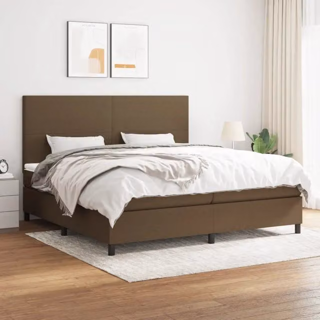 Giroletto a Molle con Materasso Marrone Scuro 200x200cm Tessuto 3141644