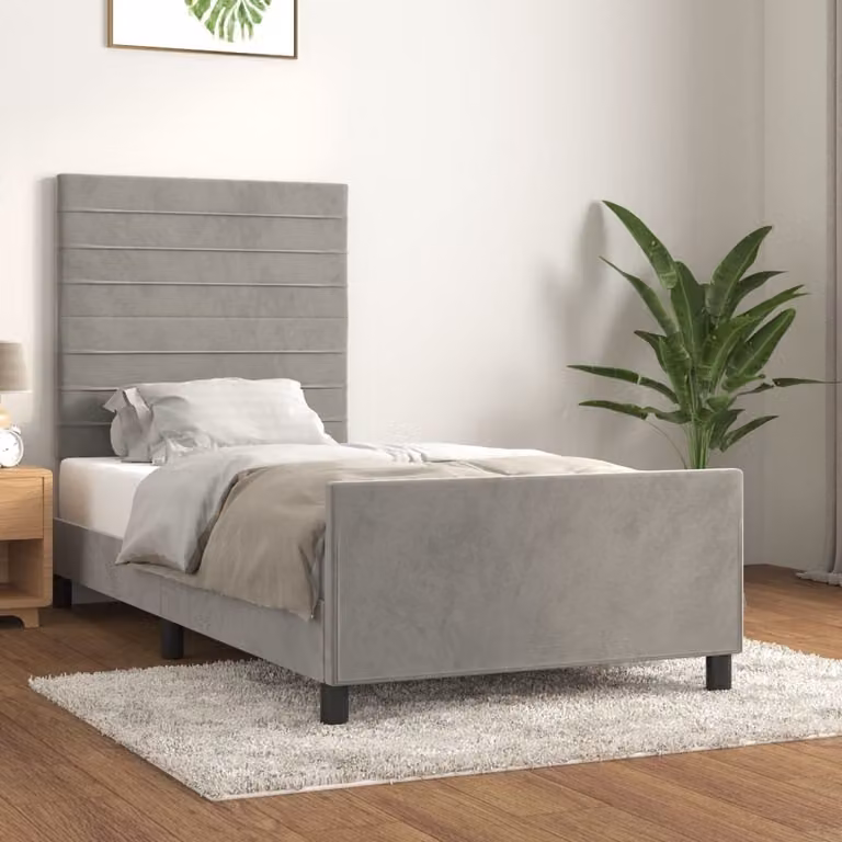 The Living Store Struttura letto con testiera in velluto grigio chiaro 90x200 cm
