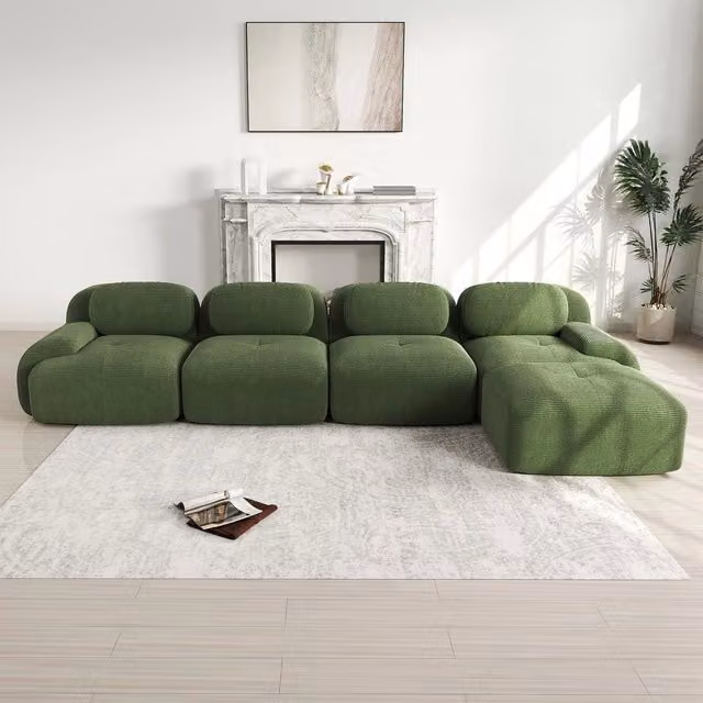 Divano angolare 4 posti con chaise longue ¨C Minimal ¨C verde imbottito braccioli larghi senza montaggio