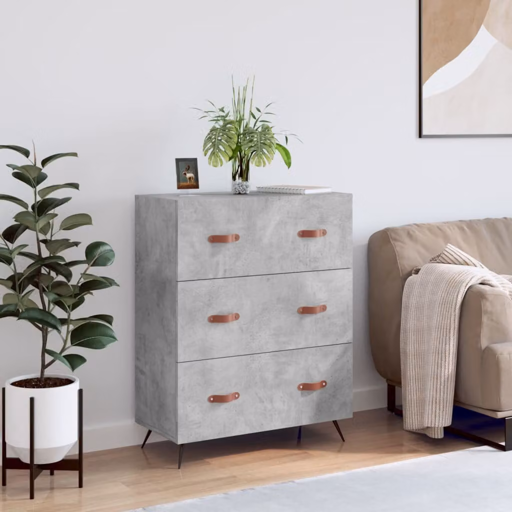The Living Store Cassettiera in cemento grigio 69,5x34x90 cm Materiale in legno
