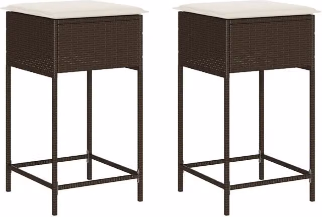 Set di 2 Sgabelli da Bar Moderni in Polyrattan Marrone e Bianco con Cuscini Removibili e Resistenti ai Raggi UV – 1