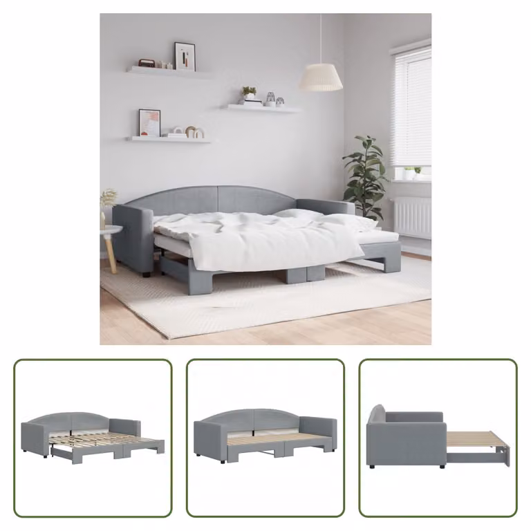 The Living Store letto da giorno allungabile grigio chiaro 90x200 cm in tessuto