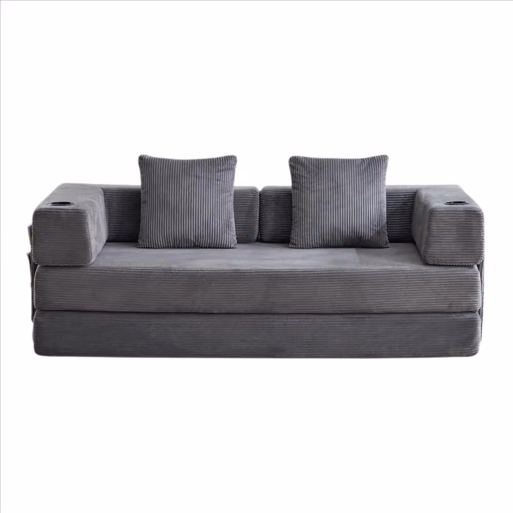 Divano modulare da pavimento - Divano ad angolo - Rivestito in corda - Larghezza superiore a 240 cm - Portabicchieri - Tasca laterale - Grigio scuro