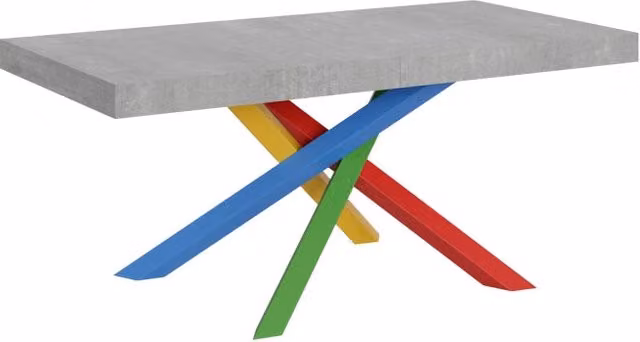 Tavolo allungabile Volantis Itamoby con struttura a X in metallo e piano in laminato MDF, colore Cemento, L/P/H: 90 x 180/440 cm – 1