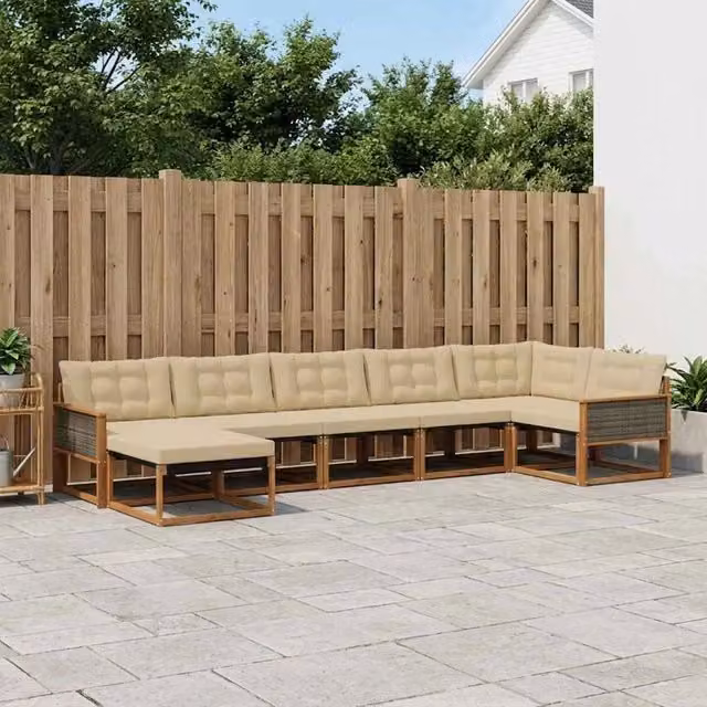 Set di divani da esterno 7 pz Naturale e Beige 3381565
