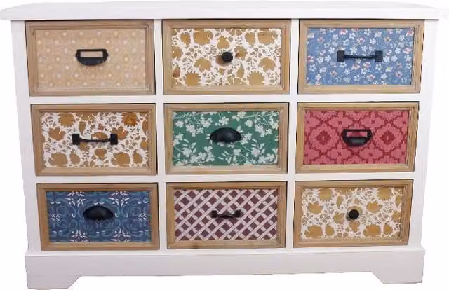 Mobile Cassettiera in Legno con 9 Cassetti 110 x 34 x 76 cm
