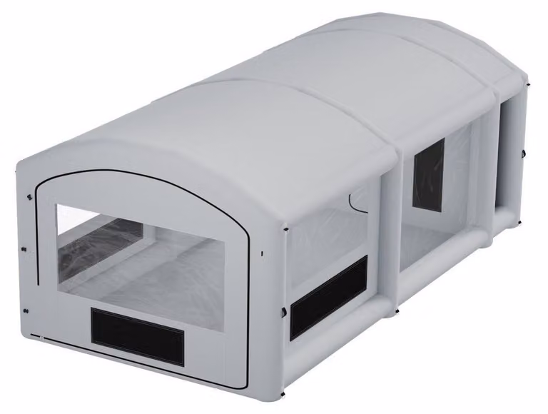 Cabina di verniciatura gonfiabile, dimensioni 9x4,8x3,6 metri, con ventole da 750W e 950W, colore grigio