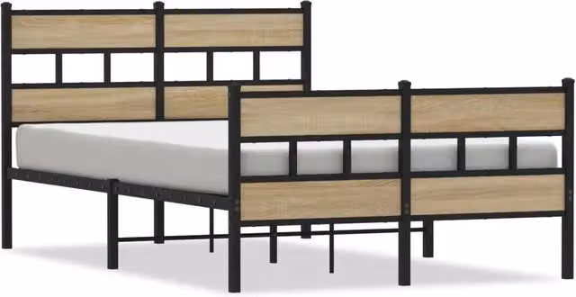 Letto matrimoniale per adulti con struttura in metallo e legno, L/P: 120 x 200 cm – 1
