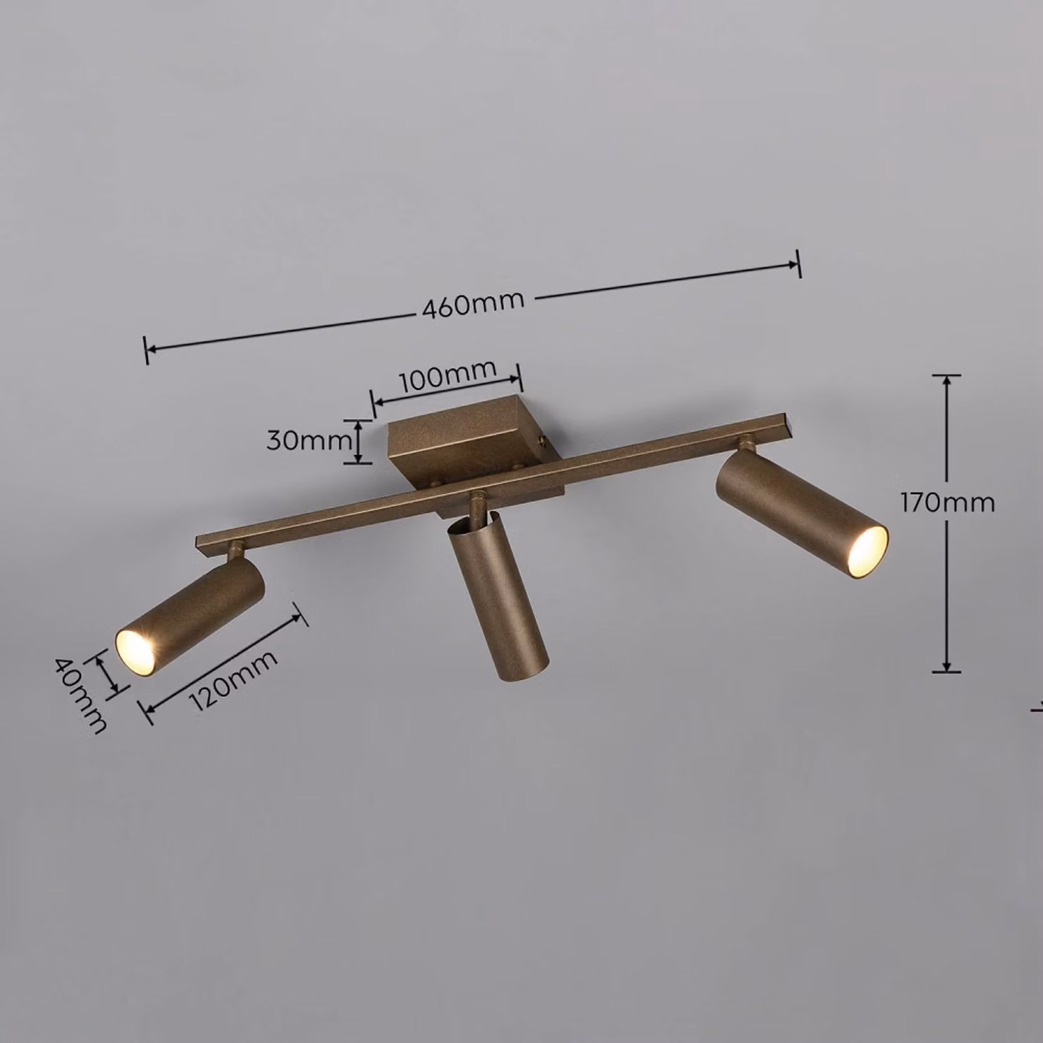 Trio Lighting Faretto da soffitto Dara, lunghezza 46 cm, metallo color platino, a 3 luci. Dara, Alluminio / Grigio / Zincato, Soggiorno / Sala da pranzo, Metallo, Moderno, Downlight