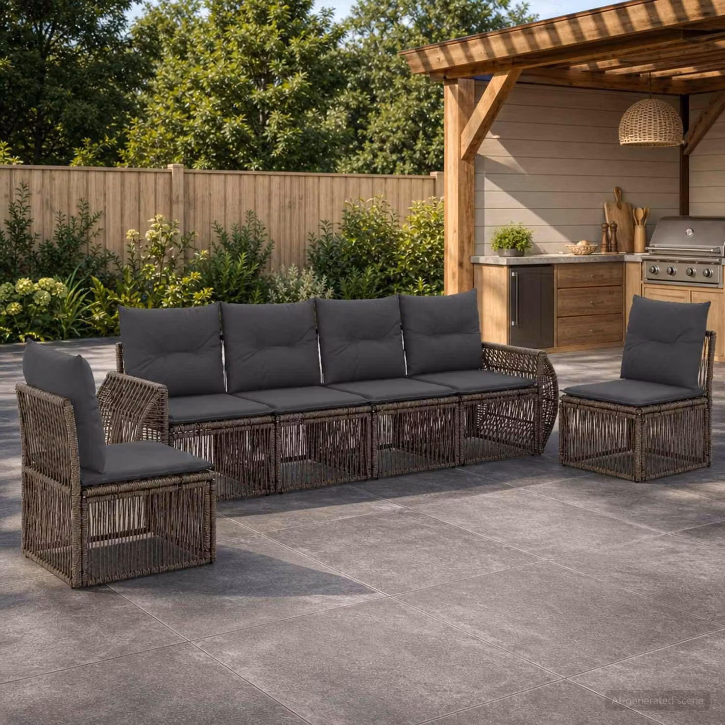 Maison Exclusive - Set da giardino composto da 6 pezzi. Divano da esterno in rattan sintetico, colore grigio e grigio scuro