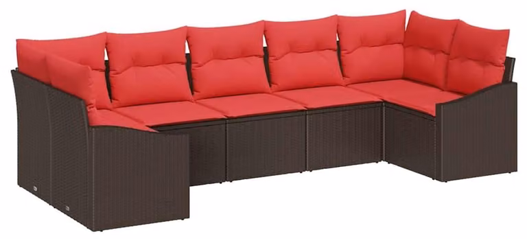 Set di divani da esterno, 7 pezzi, color marrone [materiale sintetico]: rattan sintetico