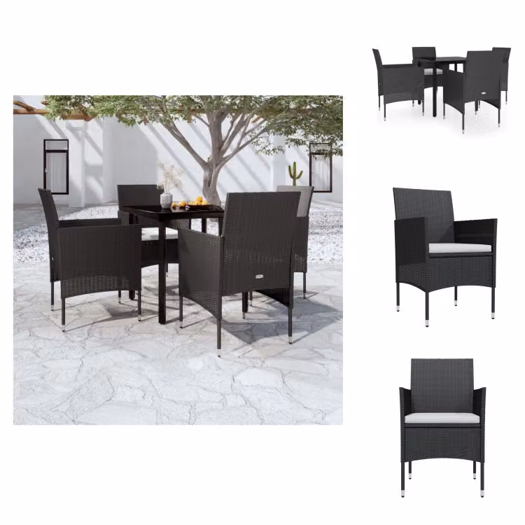 vidaXL Set da pranzo da giardino 5 pezzi con cuscini nero - Set di mobili da giardino