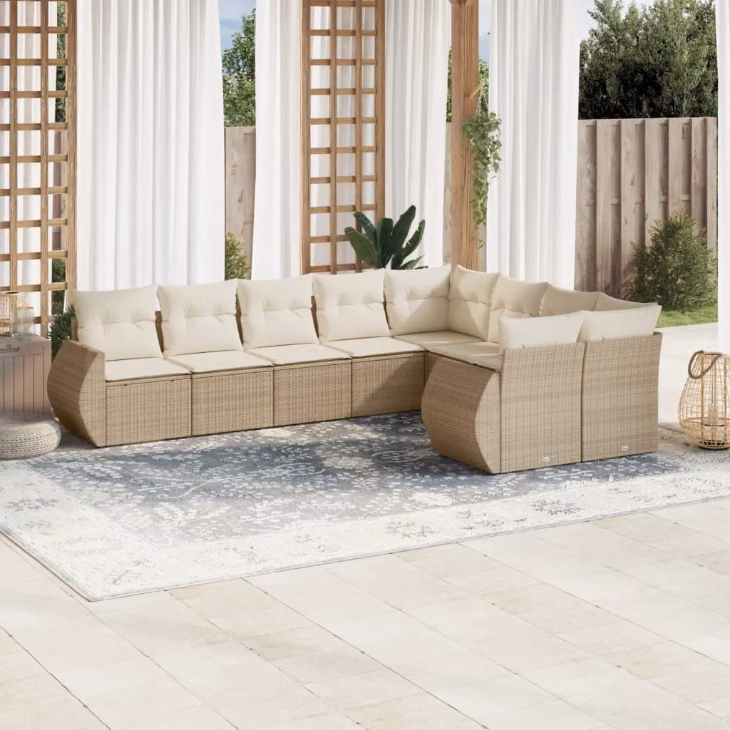 vidaXL Set Divano da Giardino a L 9 pz con Cuscini Beige e Struttura in Metallo – 1