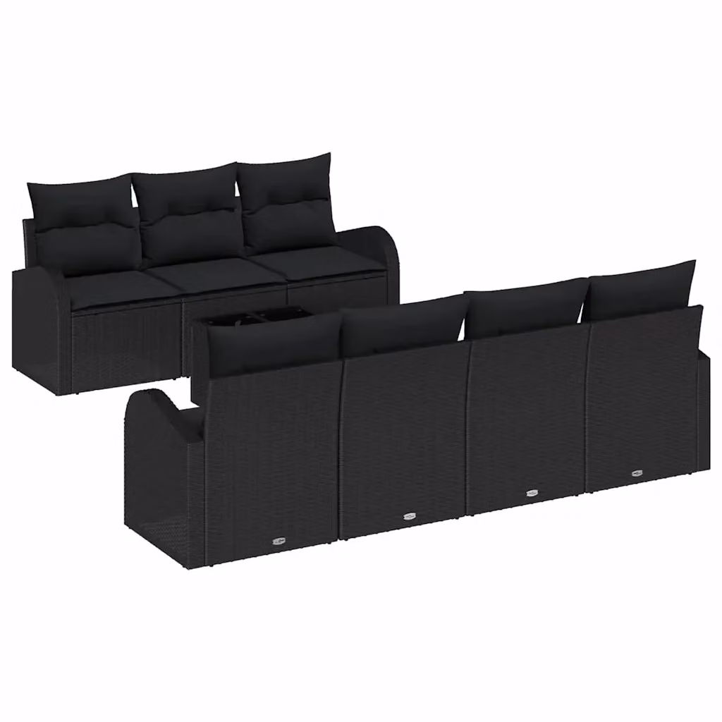 Set Divano da Giardino vidaXL 8 Pezzi a Forma di U con Tavolino Nero in Polyrattan e Acciaio – 2