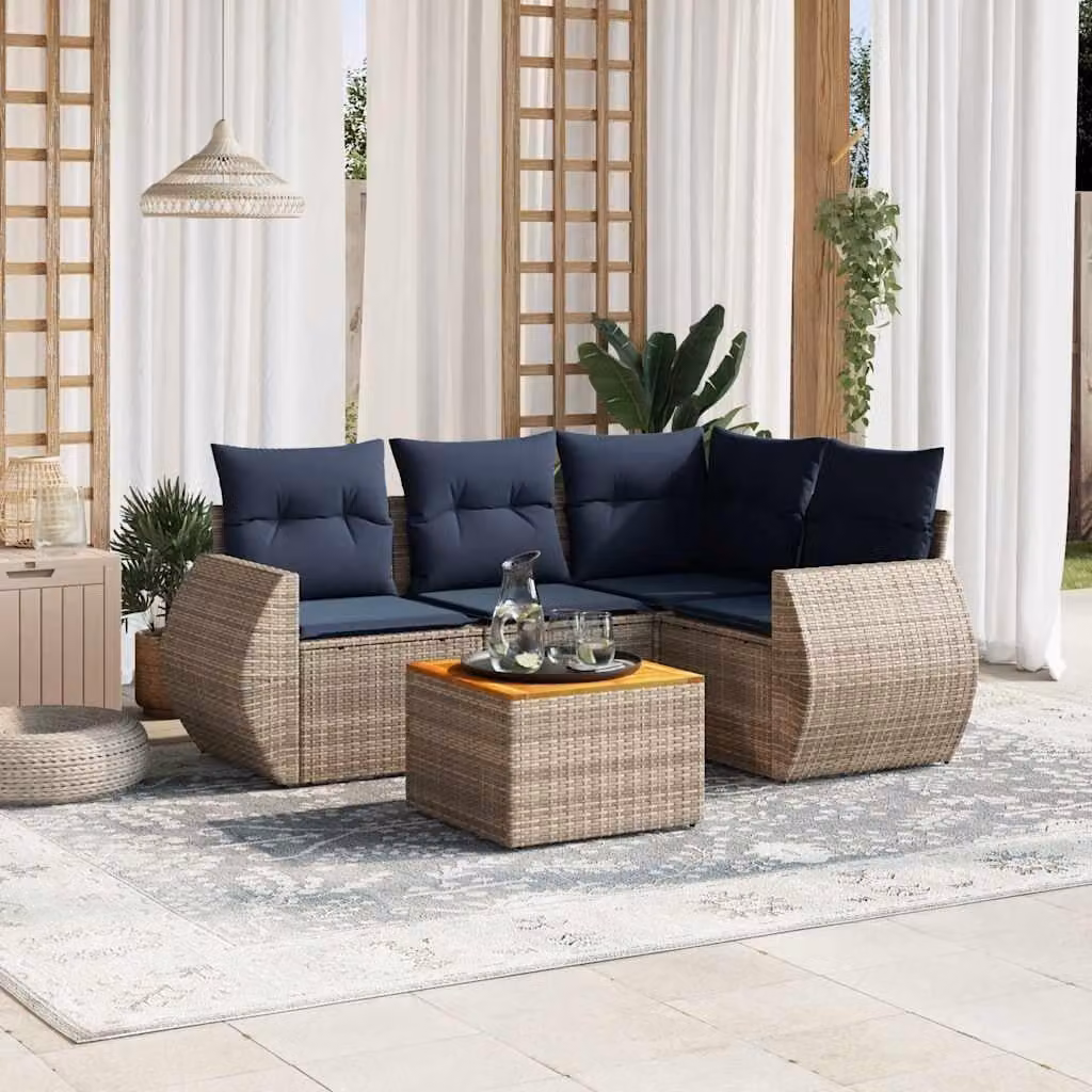 Maison Exclusive - Set di 5 divani da giardino con cuscini, grigio, polyrattan