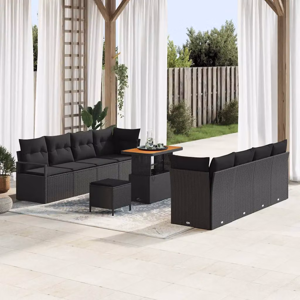 Set Divano da Giardino a L vidaXL con Cuscini Nero in Acciaio Verniciato a Polvere L/P/H: 90 x 55 x 71 cm – 1