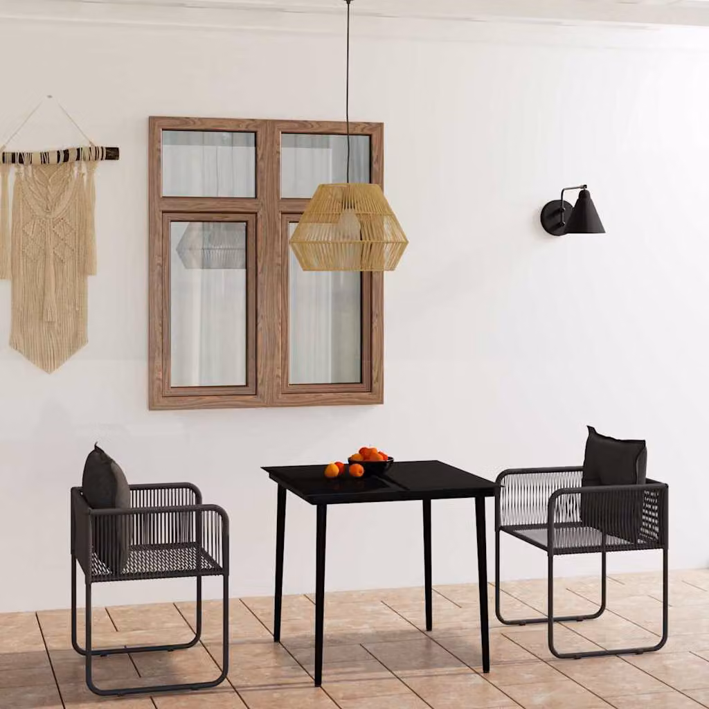 Set da pranzo da giardino moderno vidaXL in metallo e vetro nero 3 pz