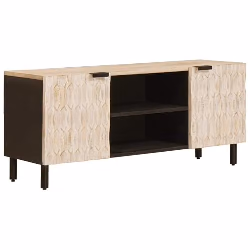 Mobile TV moderno Minimalista interno con 2 ripiani 105 x 33 x 46 cm in legno di mango bianco 02_0057764