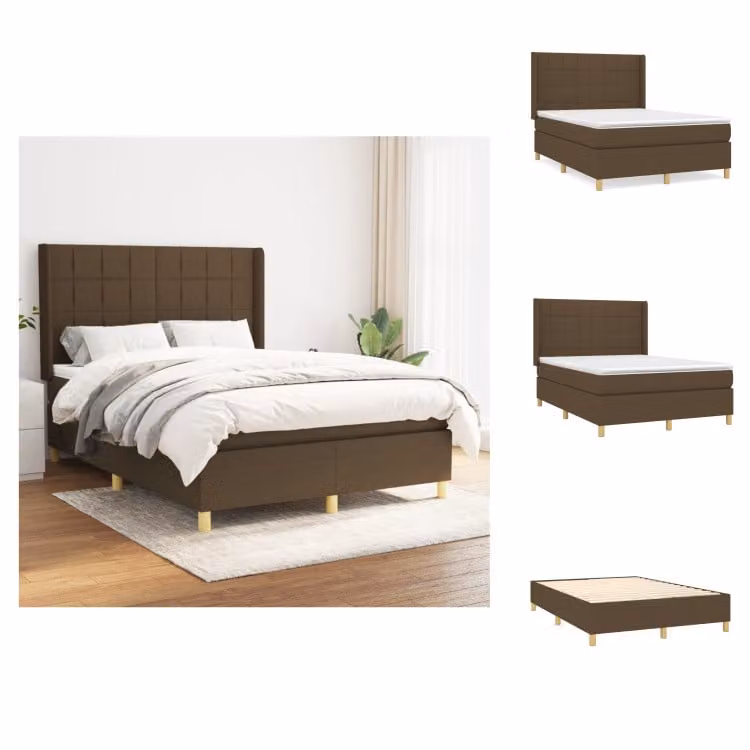 vidaXL Letto a molle con materasso in tessuto marrone scuro 140x190 cm - Letti e strutture letto