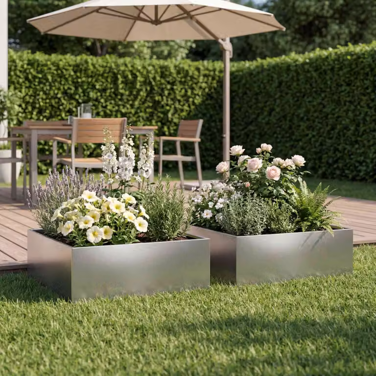 Set di 2 vasi da giardino vidaXL in acciaio zincato argento L/P/H: 40 x 40 x 20 cm