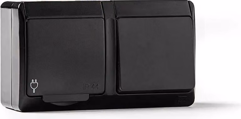 Famatel Pool54 2p+t Interruttore a doppia presa e spina a montaggio superficiale 16a 250v nero taglia unica / Spina UE 220V nero taglia unica