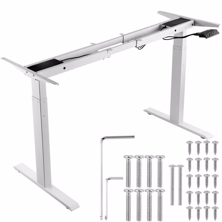 Struttura per scrivania regolabile elettricamente con doppio motore - Regolabile in altezza da 70 a 117 cm, in lunghezza da 110 a 178 cm - Base ergonomica per postazione di lavoro fai da te - Struttura bianca