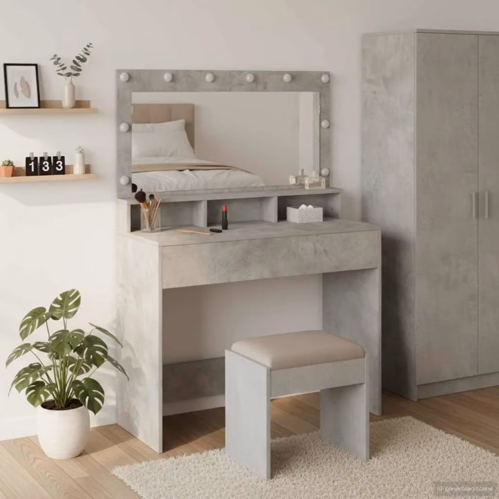 Toeletta con specchio Hollywood LED Design In Grigio Cemento L: 100 cm, P: 41 cm, H: 135 cm – 2