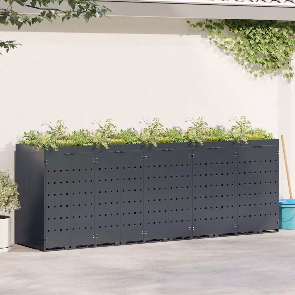 Contenitore per 5 bidoni vidaXL in acciaio, colore antracite – 1