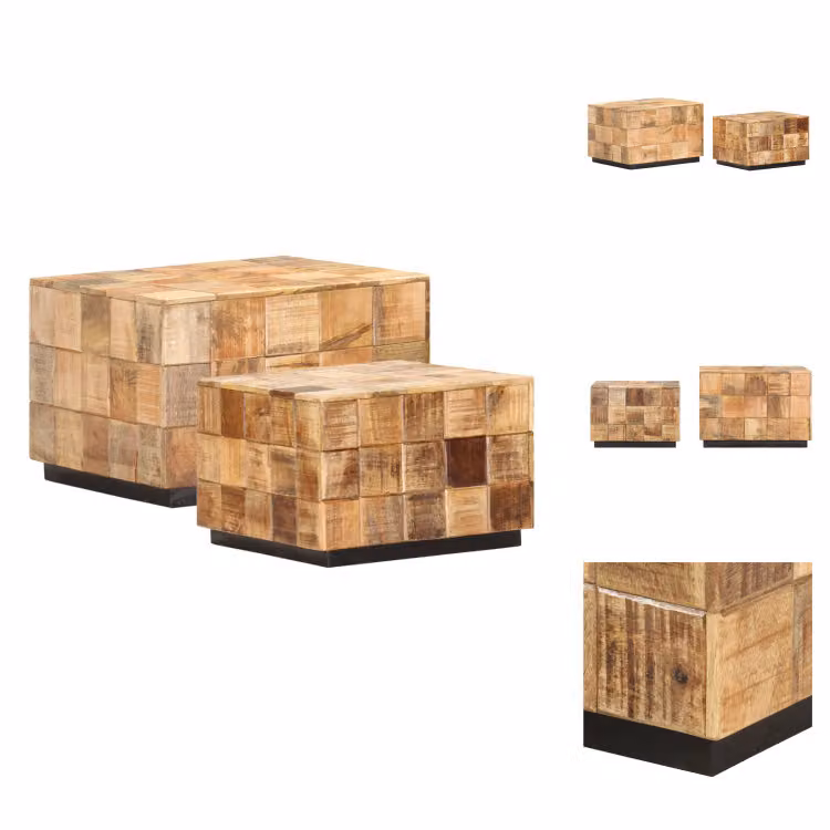 vidaXL Tavolini da caffè 2 pezzi con design a blocchi Legno massiccio di mango grezzo - Tavolini da caffè