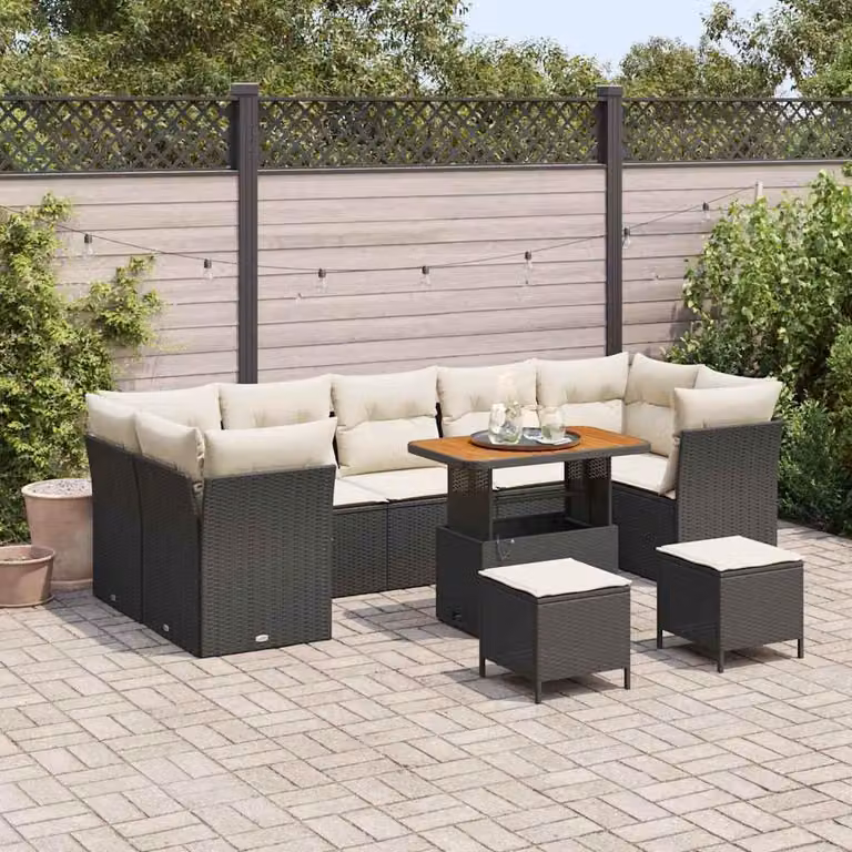 Maison Exclusive - Set divani da giardino 10 pezzi in polyrattan nero