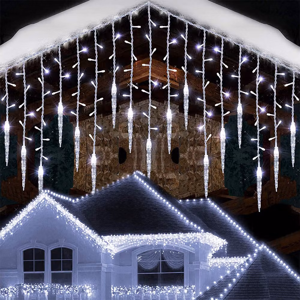 2 pezzi LED fata luci ghiaccioli, luce tenda bianco freddo 8 modalità funzione di memoria, illuminazione natalizia decorazione balcone finestra